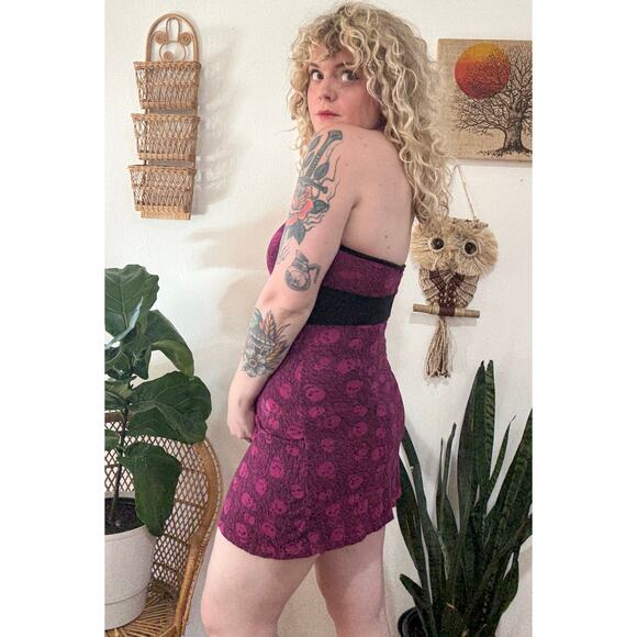 Y2K Emo/Scene Skull Print Strapless Mini Dress - Picture 2 of 9